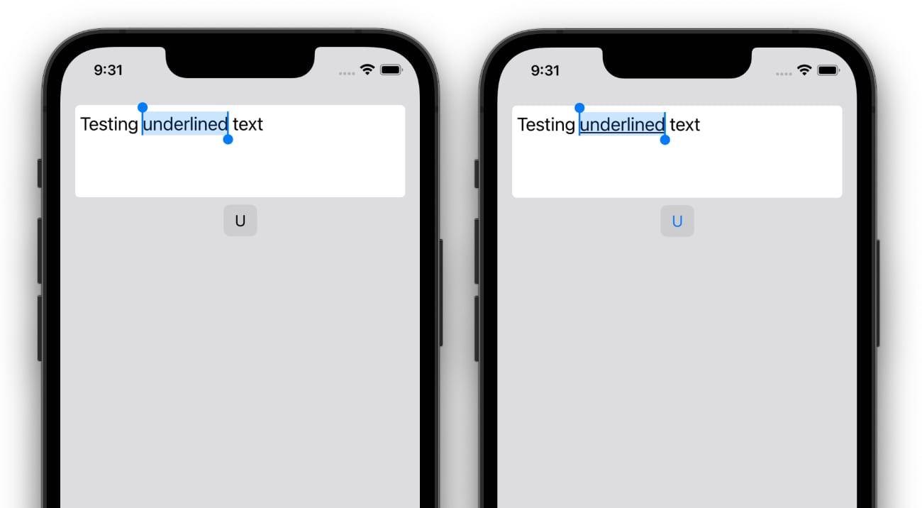 Two iOS devices showing underline support
